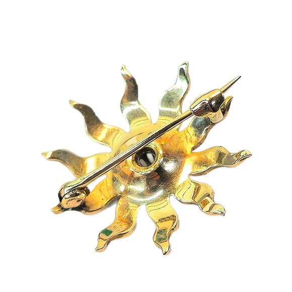 Vintage 10K Seed Pearl Diamond Victorian Sun Star Brooch - Picture 6 of 8